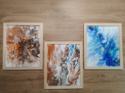 ZESTAW RĘCZNIE MALOWANYCH OBRAZÓW Z RAMAMI - TRYPTYK: ENERGETYCZNY POURING