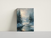 Obraz zimowy na płótnie 40x60 – pejzaż z rzeką, dekoracja ścienna