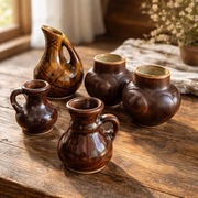 Zestaw 4 mini dzbanuszków wazonów małe ceramiczne PRL kolekcjonerskie