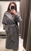 klasyczny długi płaszcz Zara 67%wełna  szary wiązany szlafrokowy XL 42
