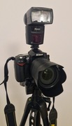 Nikon D90 + Nikkor AF-S DX 18–105 mm VR + Nissin Di622 + torba