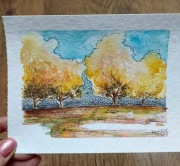 Akwarela mojego autorstwa,jesienny pejzaż 14 na 18 cm
