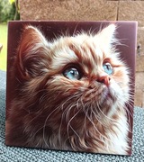 UNIKAT Obrazek ceramiczny, kafelek z grafiką kotka, PREZENT, ozdoba