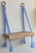 wisząca półka ścienna, jesion, niebieska makrama