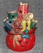 Świąteczny ceramiczny świecznik worek z prezentami