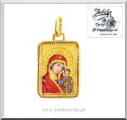 Złoty medalik MATKA BOSKA z Dzieciątkiem  złota zawieszka lakierowana