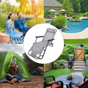 Leżak Ogrodowy 3-Stopniowy Fotel Balkonowy Składany Wygodny Na Plażę Szary