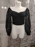 Zara bluzka crop top koronka goth S czarny 