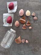 Duży zestaw gąbek i puszków do pudru beauty blender makijaż