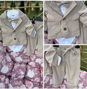 Nowe garnitury chłopięce beżowe 74