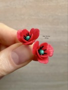 Kolczyki kraftowe srebrne maki z malachitem poppy flower handmade