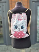 Workoplecak 28x38cm kotek serce worek na ubrania, do przedszkola, szkoły 