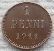 Wielkie Księstwo Finlandii Mikołaj II Romanow 1 penni 1911 KM# 13 Ładna
