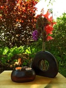 Zestaw upominkowy, drewno lipowe, świecznik na 3 tealighty+wazonik z fiolką