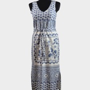 Sukienka Next 38 M bawełna 100% biało niebieska maxi pasek rozcięcia