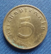 Moneta Niemcy 5 fenigów 1937 5 reichspfennig III Rzesza