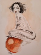 AKT EROTYK obraz tuszem, rysunek, akwarela, kobieta, fitness