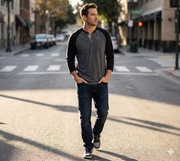 Nike Baseball Tee Raglan , Szaro-Czarna Koszulka Henley z Logo SD,  S