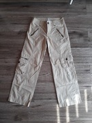 Beżowe kremowe spodnie z szerokimi nogawakami bojówki Cache Cache S vintage