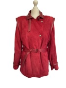 Skórzana kurtka Vintage, ramoneska, podniesione ramiona, z paskiem, L (40)