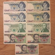 Polskie banknoty 1000, 5000, 10000
