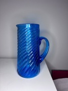 dzbanek niebieski szkło prl