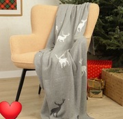 HOMLA koc świąteczny zimowy renifery RENIG 130x170 cm szary bawełna prezent