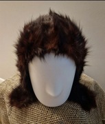 Nowa piękna czapka uszatka pilotka z futra naturalnego futrzana brąz