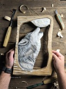 Płaskorzeźba rzeźba wilk wyjący księżyc drewno ozdoba agroturystyka 