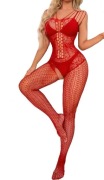 Bielizna erotyczna czerwona bodystocking sexi komplet otwarty krok S M L 