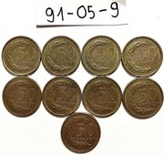 Moneta 50 groszy 1991 rok ZESTAW 91-05-9 = 9 szt. 