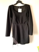 Nowa czarna biżuteryjna sukienka rękawy cyrkonie
