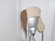 skórzana czapka uszatka HANDMADE pilotka 59 L usztka Aviator skóra runo