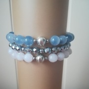 NOWY Bransoletka Zestaw Kwarc Jadeit Stal 17,5cm  