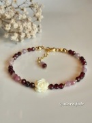 Kamienie naturalne Turmalin różowy Granat Róża Pozłacana Bransoletka