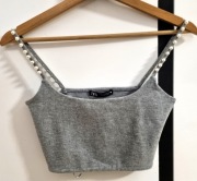 Zara top zdobiony perełkami, krótka bluzka, 35% wiskoza, rozmiar M, 38