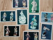 Pocztówki x9 komplet FIGURKI Z SASKIEJ PORCELANY 1966 