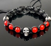 BRANSOLETKA CZASZKA STAL 316l KAMIEŃ LAWA AGAT REGULOWANA SZER 18 NA WYMIAR