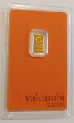 Sztabka złota Valcambi 0,5 grama złota 999,9 LBMA Certipack