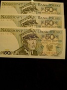 ZESTAW BANKNOTÓW 50 zł  1988 UNC 3szt. Seria GG