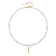 TINGN Naszyjnik z perłami i literą F, pozłacany 14K, regulowany choker
