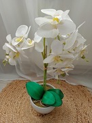 STORCZYK SZTUCZNY ORCHIDEA BIAŁA W DONICZNE CERAMICZNEJ 3-PĘDOWY SILIKONOWY