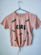 Bluzka dziewczęca girl fashion pudrowy róż wiązana 11-12 lat 152 hit lato