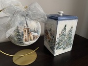 Komplet bombka na stojaku, pudełko decoupage 