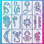 SZABLON DO TATUAŻU WIELOKROTNEGO UŻYTKU RÓŻNE WZORY 12 ARKUSZY