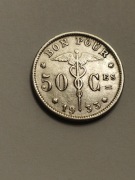 Sprzedam monetę Belgia 50 centymów 1933r. Albert I - napis „Belgique”