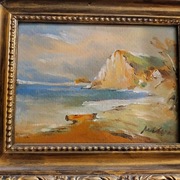 Mokwa - pejzaż morski. Obraz olej na płycie sygnowany 