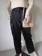 Czarne damskie spodnie z kieszeniami,szeroka nogawka r M/38 River Island