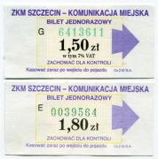 Bilet  ZKM  Szczecin - 1.50zł w tym 7% vat, 1.80zł