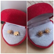 2 pary kolczyki słoniki koniczynki kolor złoty wkręty sztyfty stal okazja 